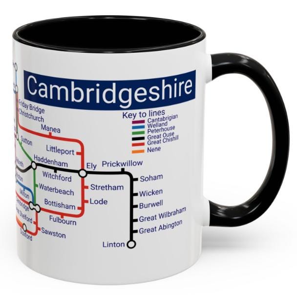 Cambridgeshire Metro Map Mug: Cambridge, Ely, St Neots