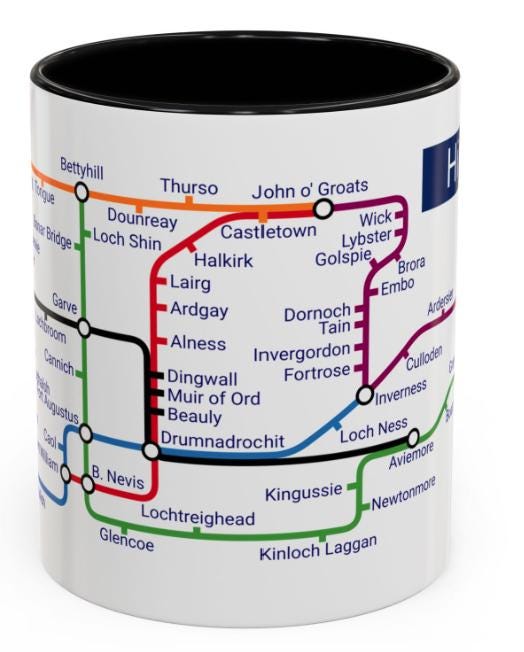 Scottish Highlands Metro Map Mug - Unique Scotland Gift
