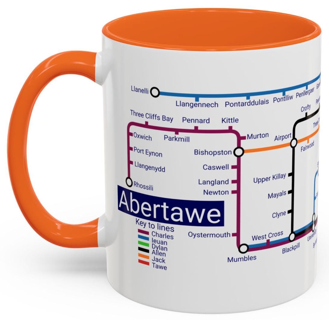 Swansea Wales Metro Mug: Colorful Local Transport Map