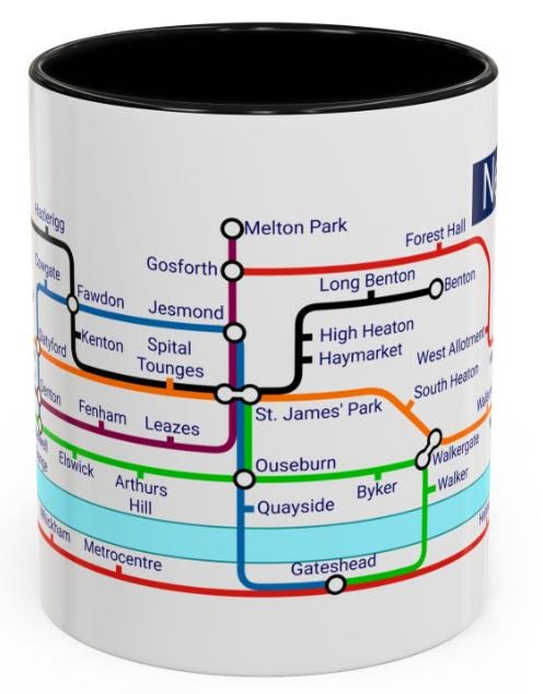 Newcastle Metro Map Mug: Geordie Gift, St. James' Park
