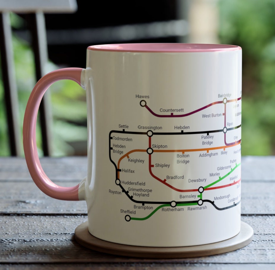Yorkshire Metro Mug - featuring a journey through the well known towns and villages of the area.