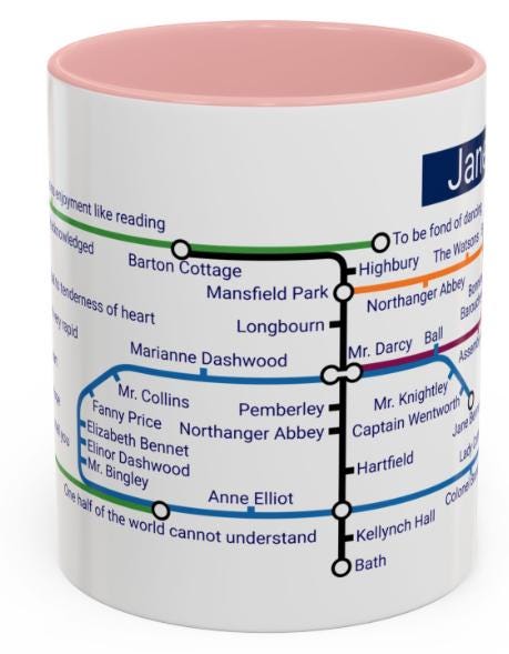 Jane Austen Metro Map Mug: Classic Literature Gift