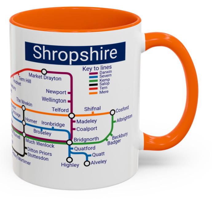 Shropshire Metro Mug - Explore Shropshire, featuring Shrewsbury, Telford, Ludlow, Oswestry, Bridgnorth, and Whitchurch