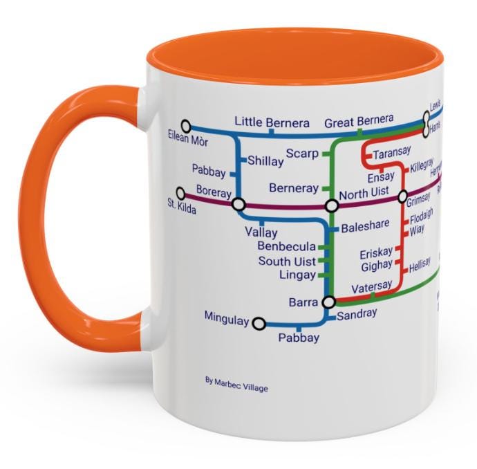 Hebrides Metro Map Mug: Scottish Island Lover Gift