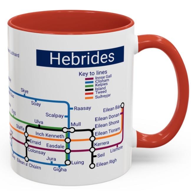 Hebrides Metro Map Mug: Scottish Island Lover Gift
