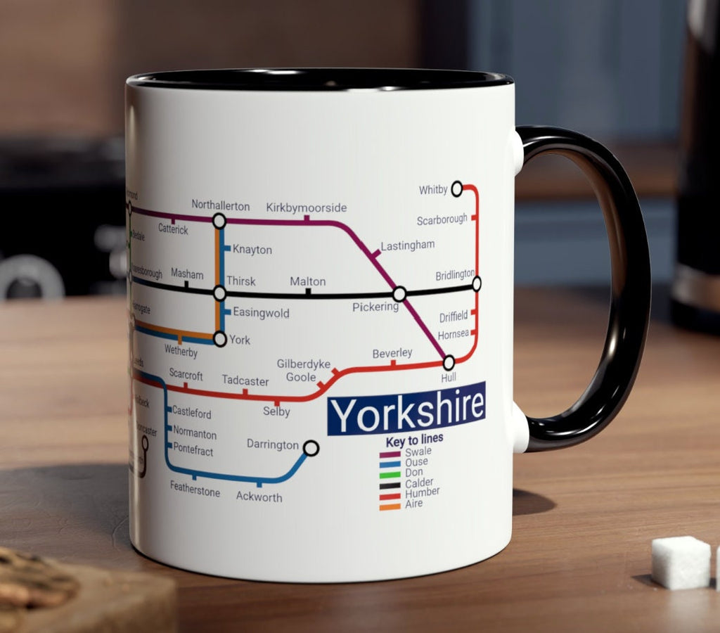 Yorkshire Metro Mug - featuring a journey through the well known towns and villages of the area.
