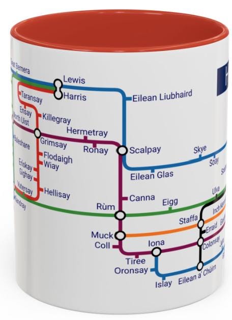 Hebrides Metro Map Mug: Scottish Island Lover Gift