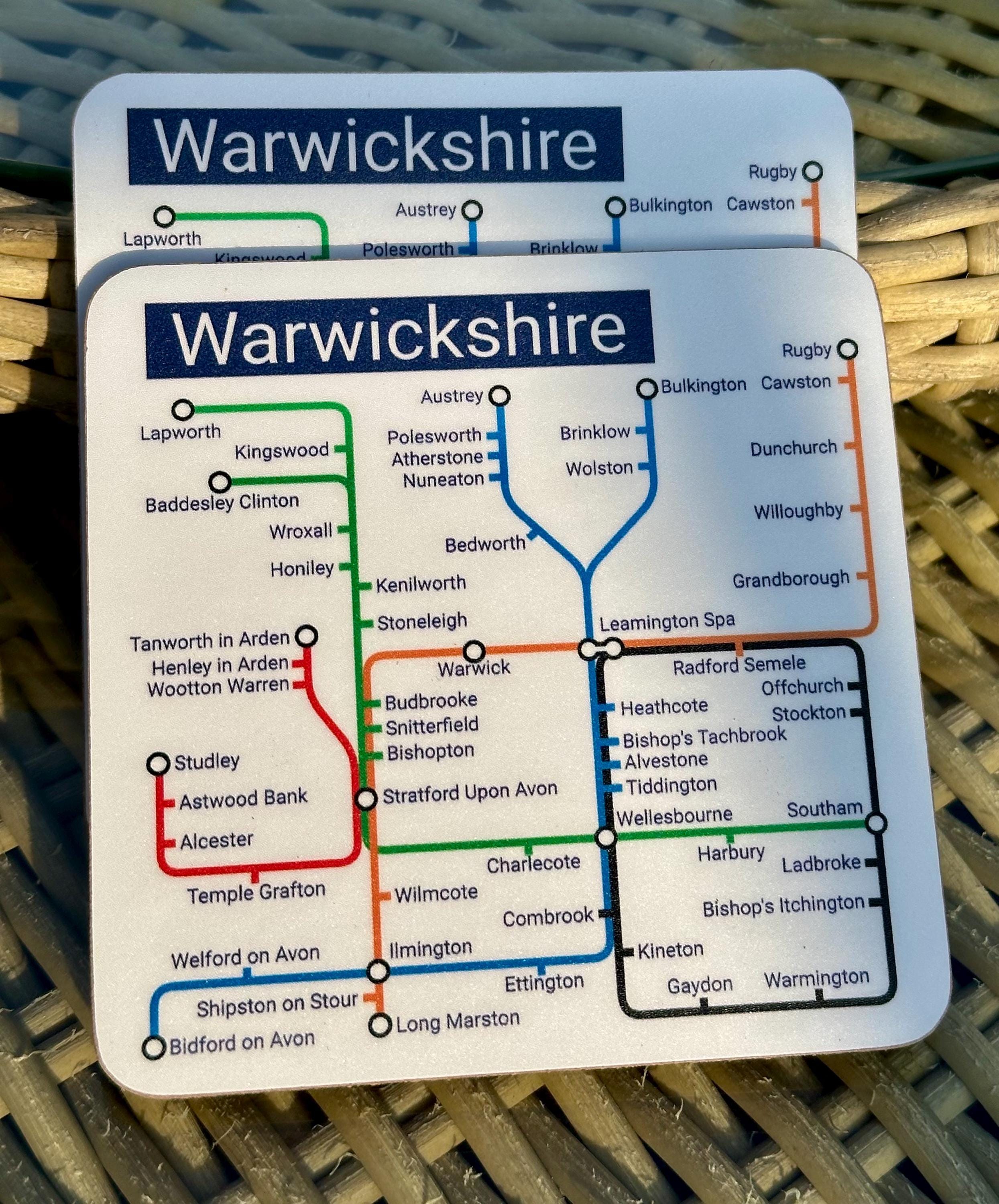Warwickshire Coaster Pair: Unique Local Gift, Warwick & Stratford