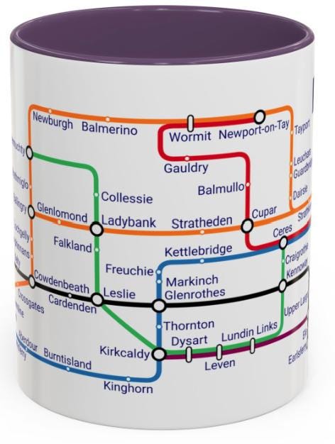 Fife Scotland Metro Map Mug: Unique Souvenir Gift
