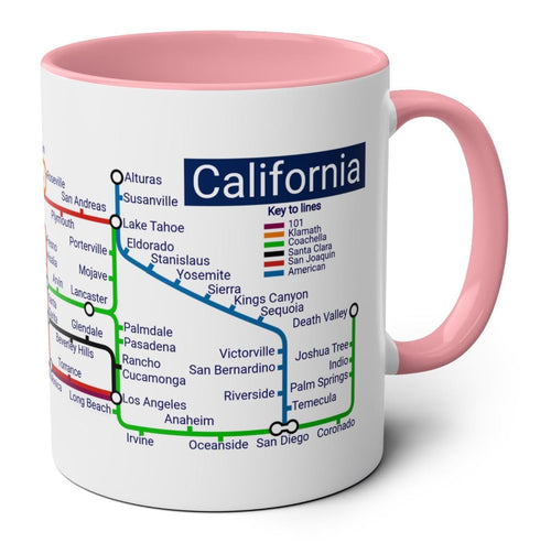 California Metro Mug: San Francisco to San Diego Map, Ceramic 11oz