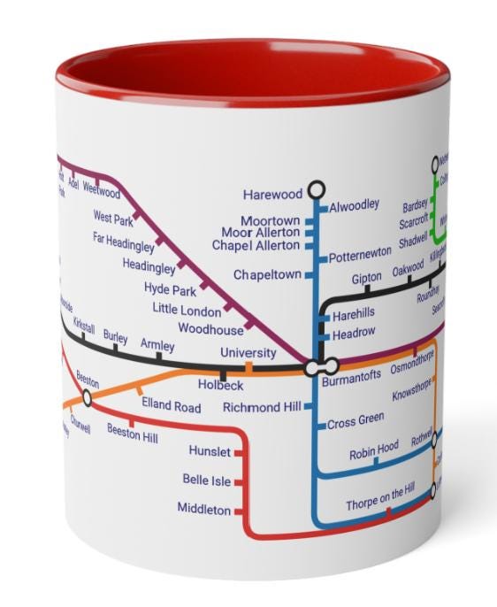 Leeds Metro Map Mug: City Journey Ceramic Mug (11oz)