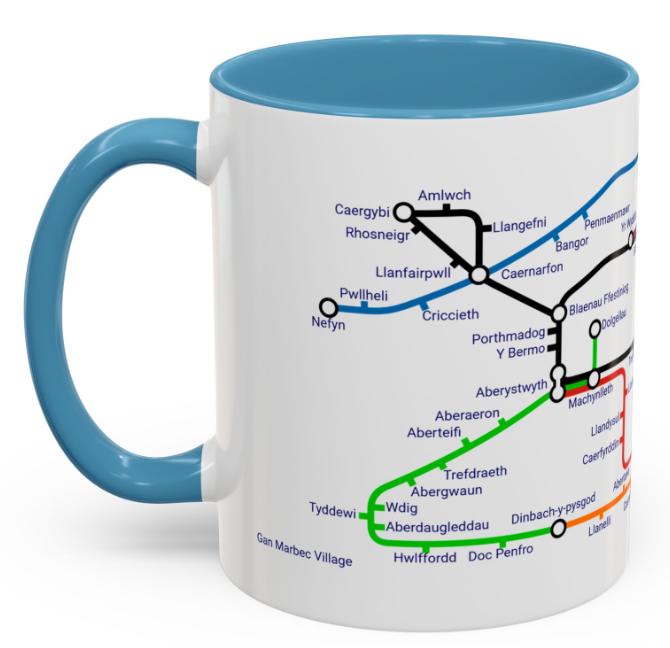 Cymru Wales Metro Mug: Welsh Language Map, 11oz Ceramic