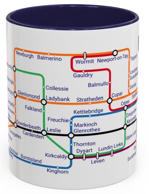 Fife Scotland Metro Map Mug: Unique Souvenir Gift