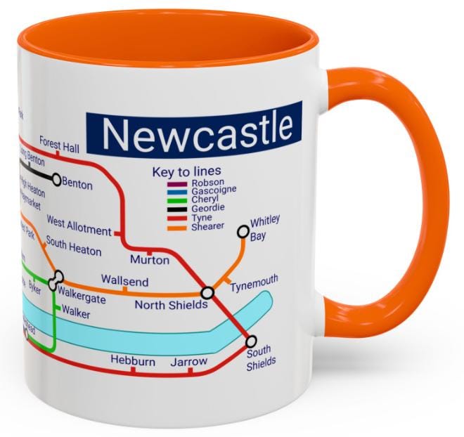 Newcastle Metro Map Mug: Geordie Gift, St. James' Park