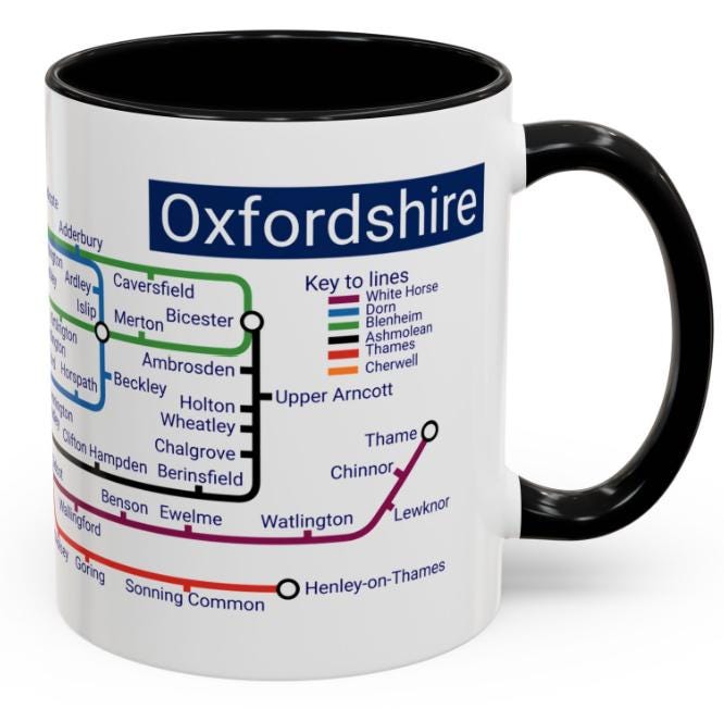 Oxfordshire Metro Map Mug: Oxford, Banbury, Bicester