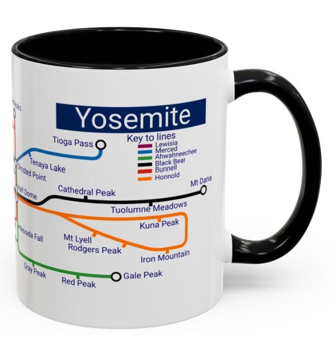 Yosemite Metro Map Mug: Valley Landmarks Ceramic Coffee Cup