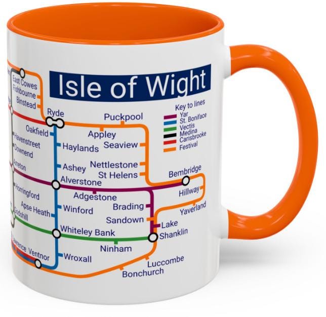 Isle of Wight Metro Map Mug: Ryde, Cowes, Newport