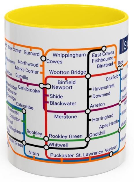 Isle of Wight Metro Map Mug: Ryde, Cowes, Newport