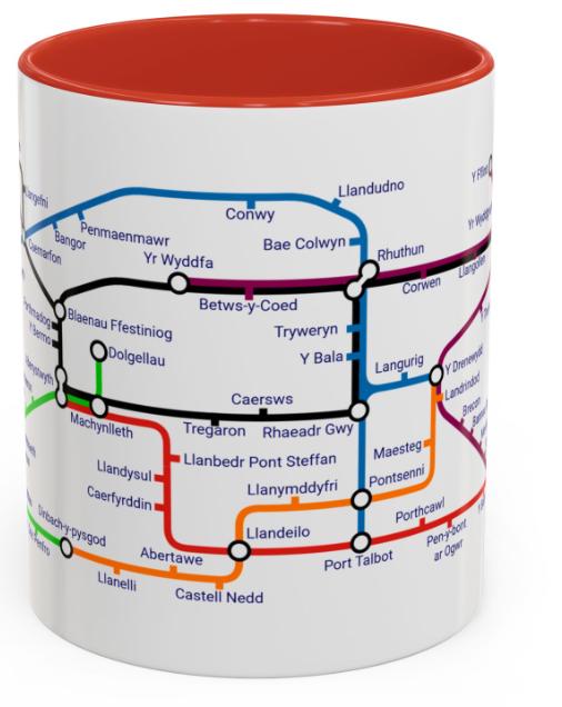 Cymru Wales Metro Mug: Welsh Language Map, 11oz Ceramic