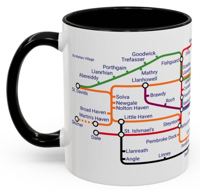 Pembrokeshire Metro Map Mug: Welsh Coast Ceramic Coffee Cup