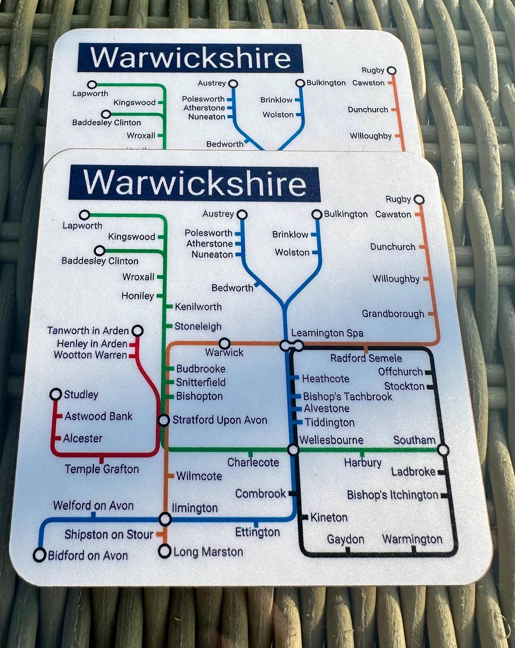 Warwickshire Coaster Pair: Unique Local Gift, Warwick & Stratford