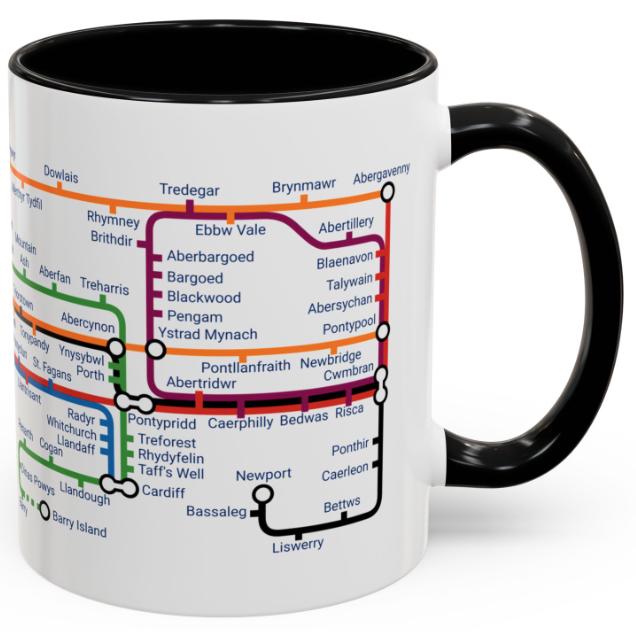 Valleys metro mug - Pontypridd, Abercynon, Ebbw Vale, Aberdare, Caerphilly, Treherbert, Cardiff ,Maesteg