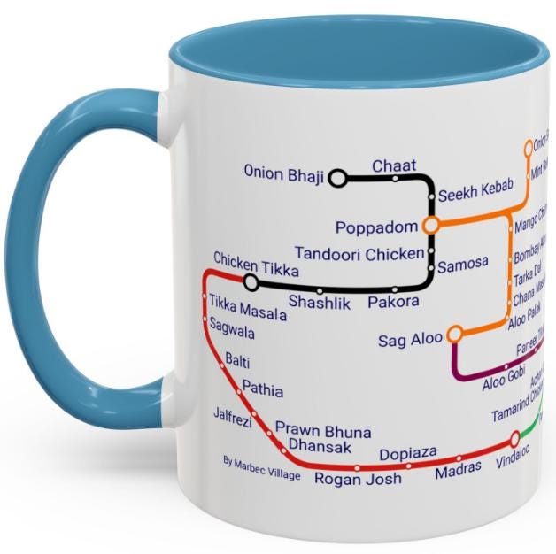 Curry Metro Mug: UK Indian Cuisine Map, Food Lover Gift