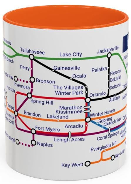 Florida Metro Mug: Ceramic Coffee Cup - Miami to Tallahassee