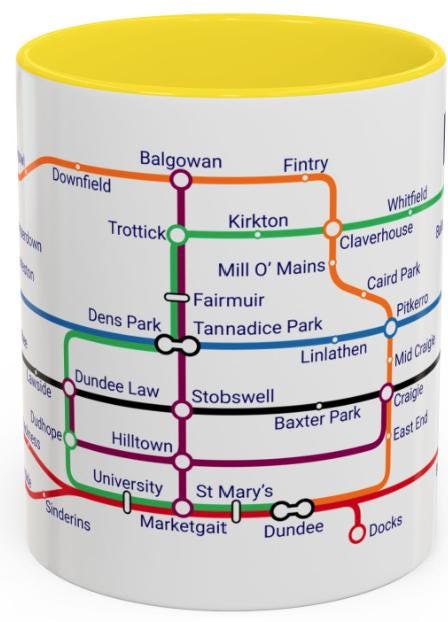 Dundee Scotland Mug: Metro Map Design, Scottish Souvenir