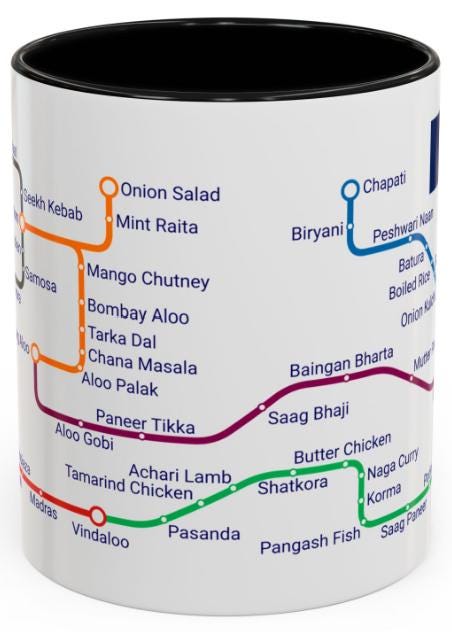 Curry Metro Mug: UK Indian Cuisine Map, Food Lover Gift