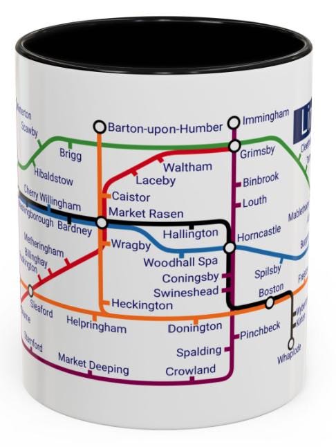 Lincolnshire Metro Mug - from Grantham to Grimsby via Sleaford, Boston, Skegness, and Cleethorpes