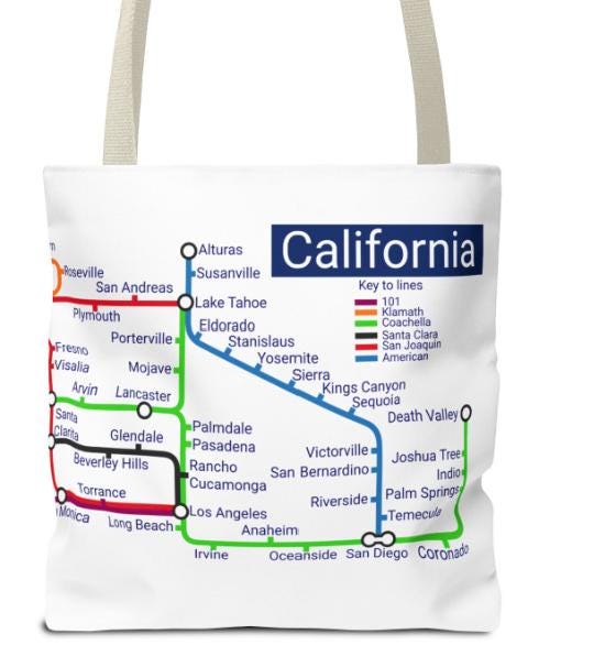 California Transit Map Tote Bag: SF, LA, San Diego - Eco-Friendly Canvas