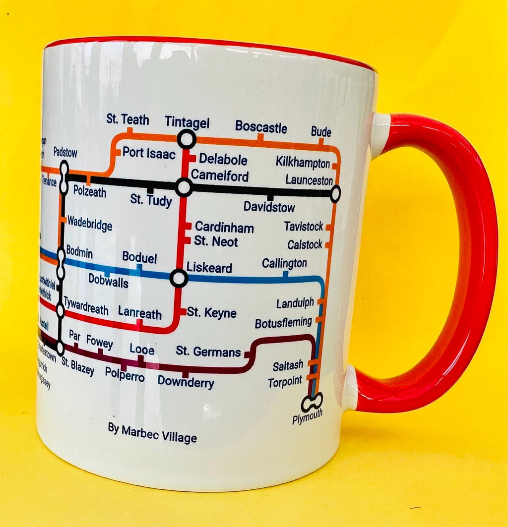 Cornwall Metro Map Mug: Unique Coastal Town Ceramic Mug