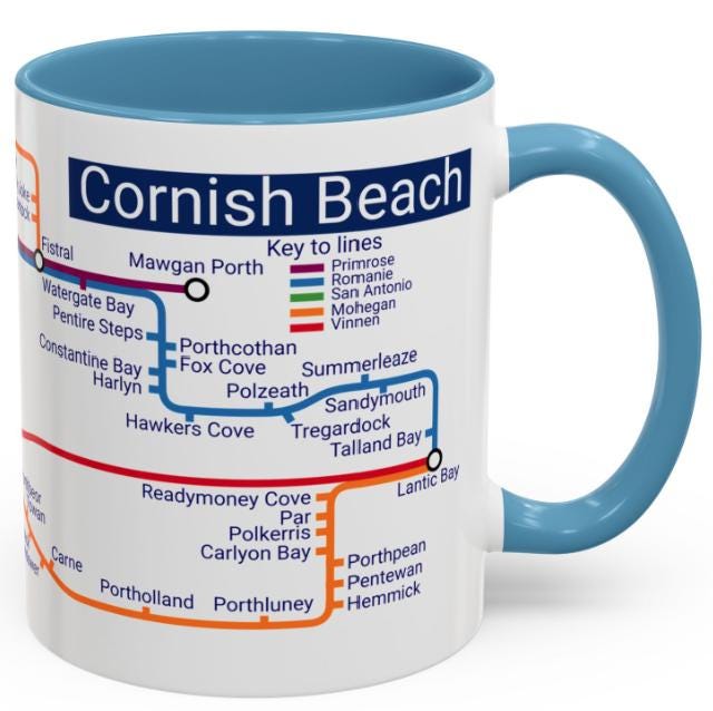 Cornwall Beach Metro Map Mug: Coastal Lover Gift