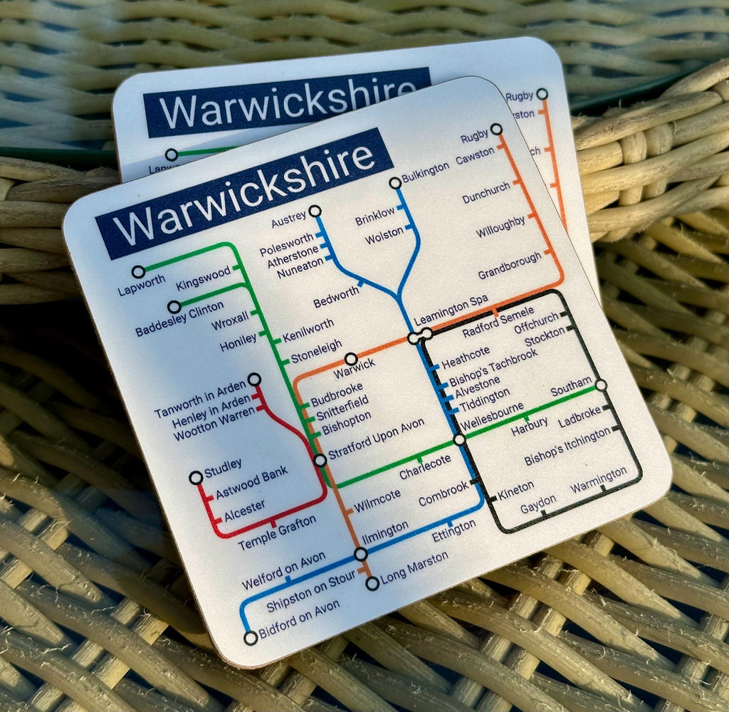 Warwickshire Coaster Pair: Unique Local Gift, Warwick & Stratford
