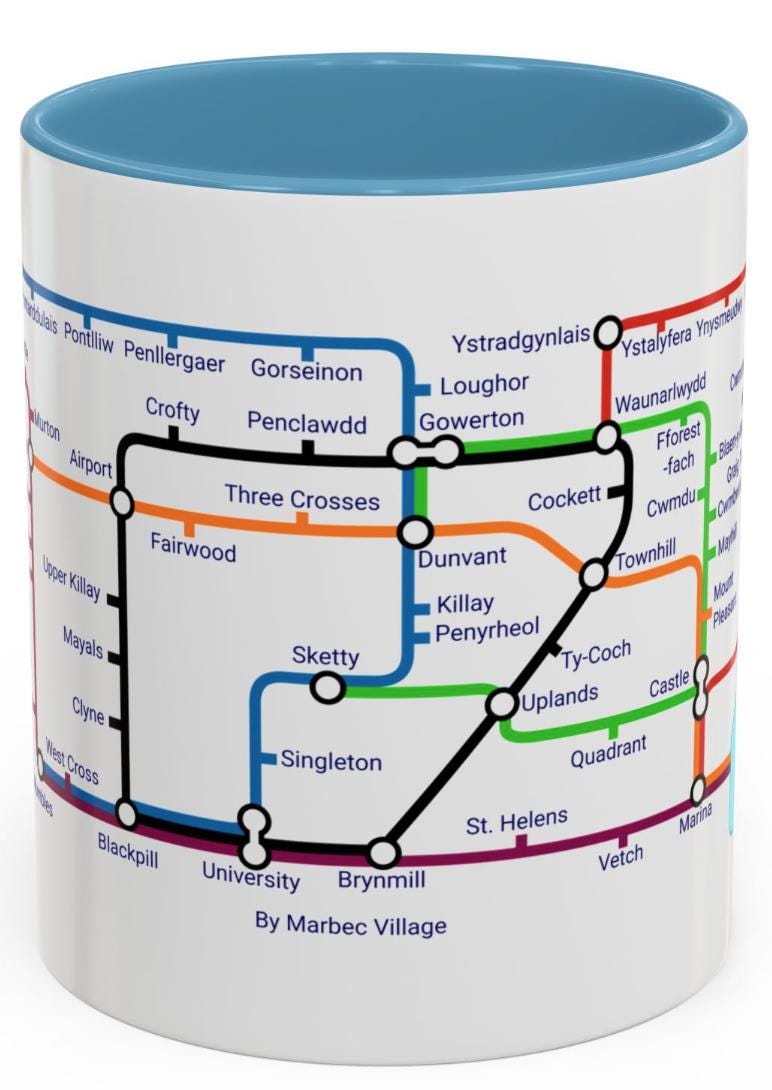 Swansea Wales Metro Mug: Colorful Local Transport Map
