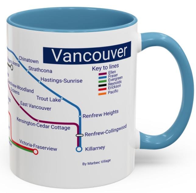 Vancouver City Map Mug: Metro Transit Design - Gastown & Stanley Park
