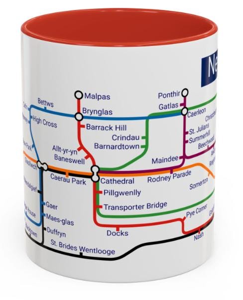 Newport Wales Metro Map Mug: Caerleon, Bassaleg, Langstone