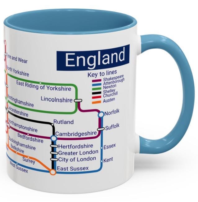 England Metro Mug: Railway Map Souvenir Gift