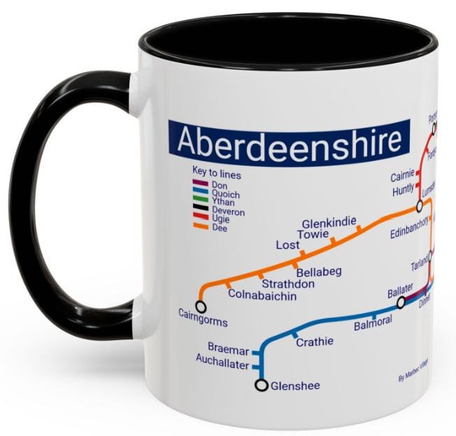 Aberdeenshire Metro Map Mug: Scotland Travel Gift