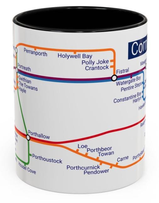 Cornwall Beach Metro Map Mug: Coastal Lover Gift
