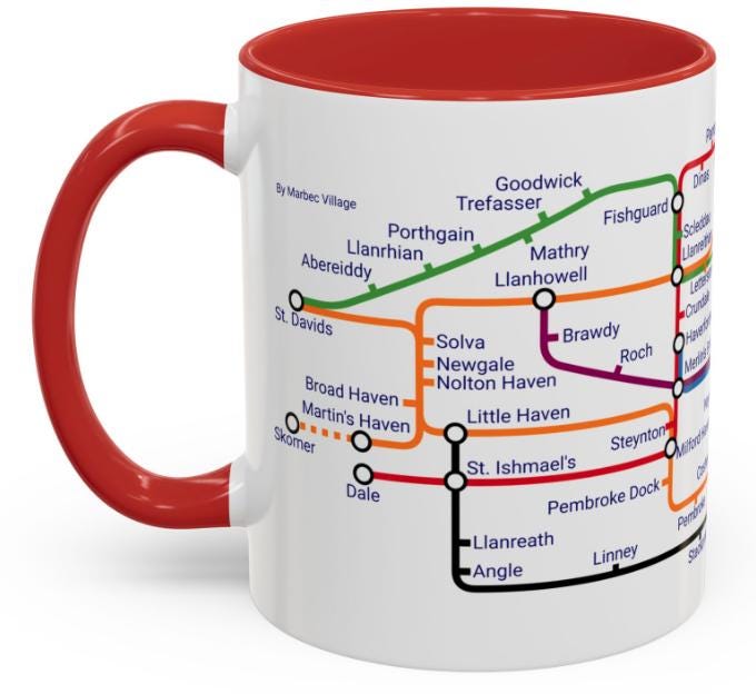 Pembrokeshire Metro Map Mug: Welsh Coast Ceramic Coffee Cup
