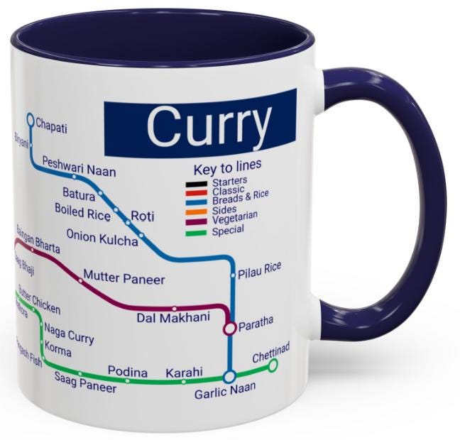 Curry Metro Mug: UK Indian Cuisine Map, Food Lover Gift