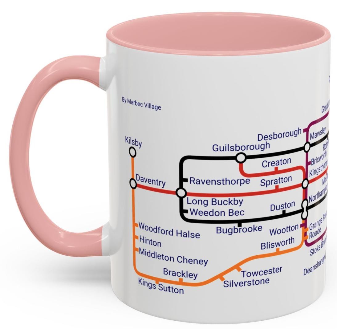 Northamptonshire Metro Map Mug: Ceramic Coffee Cup, Local Heritage Gift
