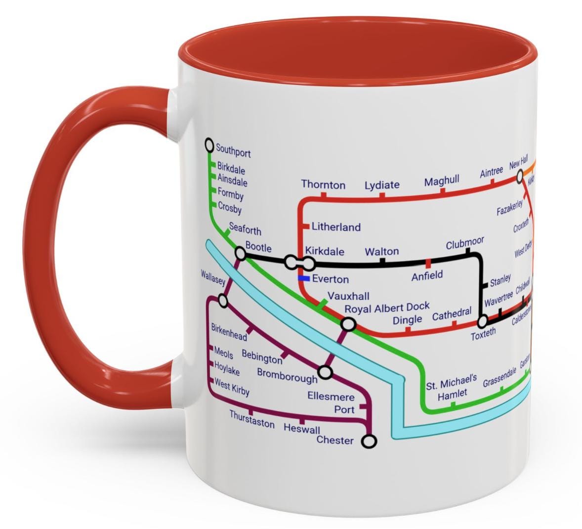 Merseyside Metro Mug - featuring a journey through the well known towns and villages of the area.