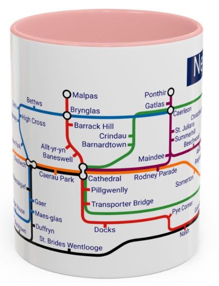 Newport Wales Metro Map Mug: Caerleon, Bassaleg, Langstone