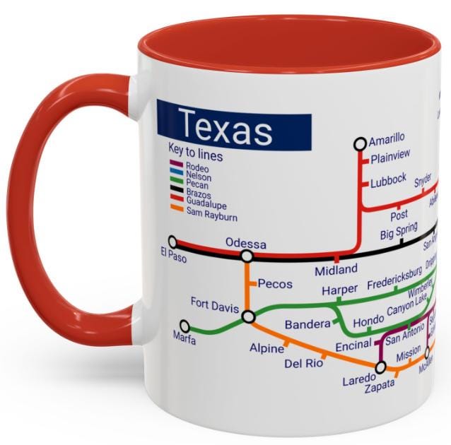Texas Metro Mug: Lone Star State Cities, Ceramic Coffee Cup