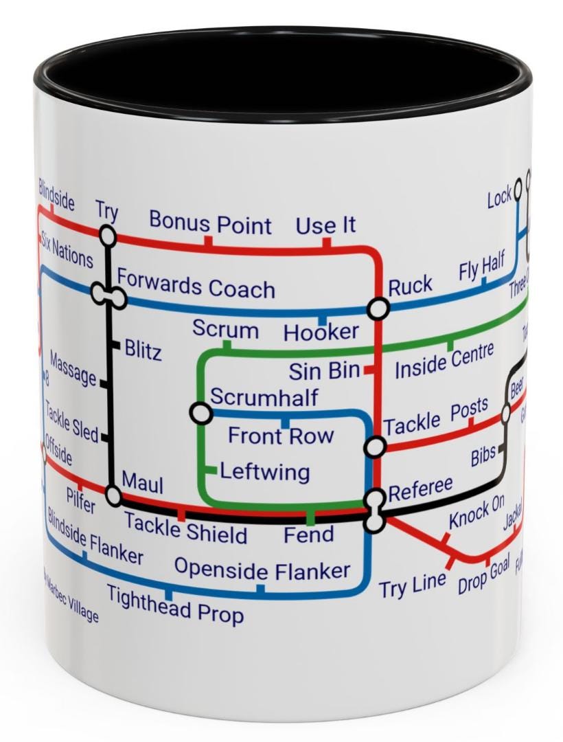 Rugby (game) metro mug - perfect for all rugby fans! Perfect for the Rugby gifts. Great for the side-lines on a Sunday