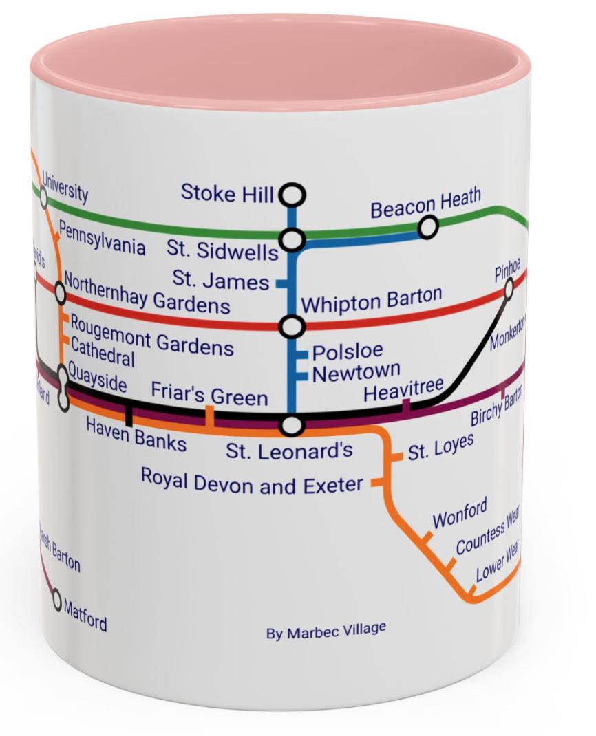 Exeter Metro Map Mug: St David's, Cathedral, Quayside
