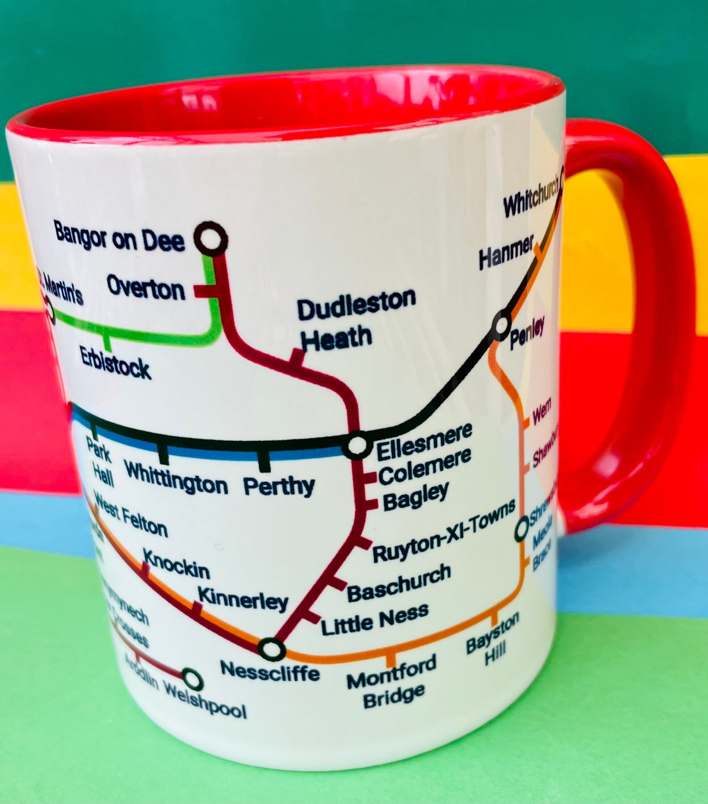 Oswestry-Shrewsbury-Shropshire Metro Mug - featuring a journey through the well known towns and villages.